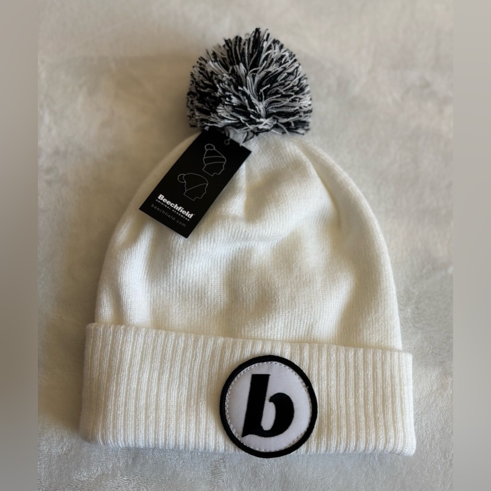 New Beechfield Hat White Pom Pom Beanie Size OS